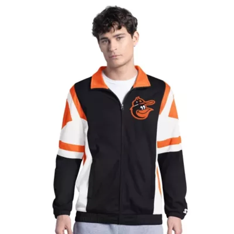 MLB Black/Orange Baltimore Orioles Contender Tricot Full-Zip Track Jacket