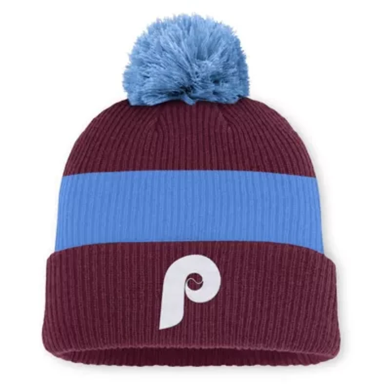 MLB Nike Burgundy/Light Philadelphia Phillies Cooperstown Collection Peak Standard Cuffed Knit Hat with Pom