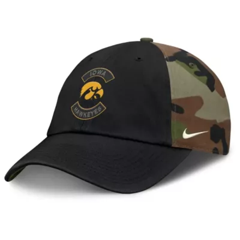 NCAA Nike Black/Camo Iowa Hawkeyes 2025 Military Appreciation Club Adjustable Hat