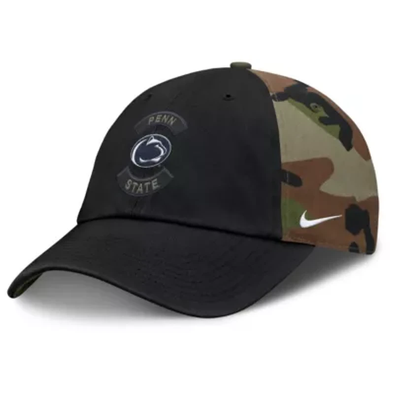 NCAA Nike Black/Camo Penn State Nittany Lions 2025 Military Appreciation Club Adjustable Hat