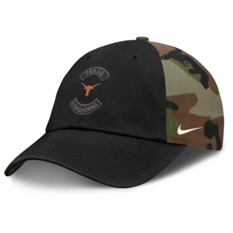 NCAA Nike Black/Camo Texas Longhorns 2025 Military Appreciation Club Adjustable Hat