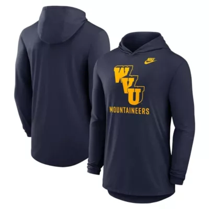 NCAA Nike West Virginia Mountaineers Legacy Tri-Blend Dri-FIT Long Sleeve Hoodie T-Shirt