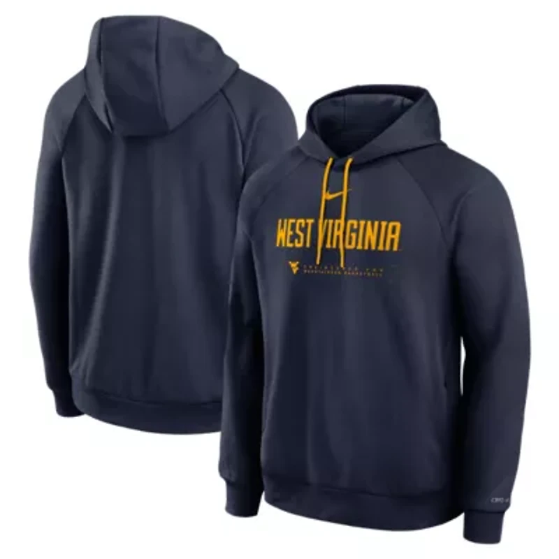 NCAA Nike West Virginia Mountaineers 2025 Courtside Basketball Practice Raglan Dri-FIT Hoodie
