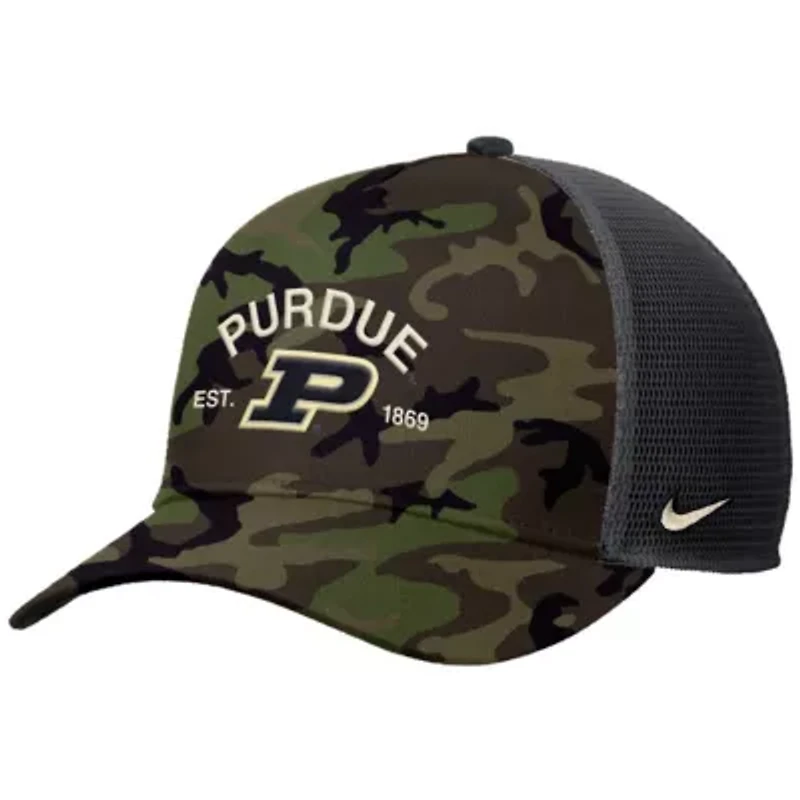 NCAA Nike Purdue Boilermakers 2025 Military Appreciation Rise Adjustable Trucker Hat
