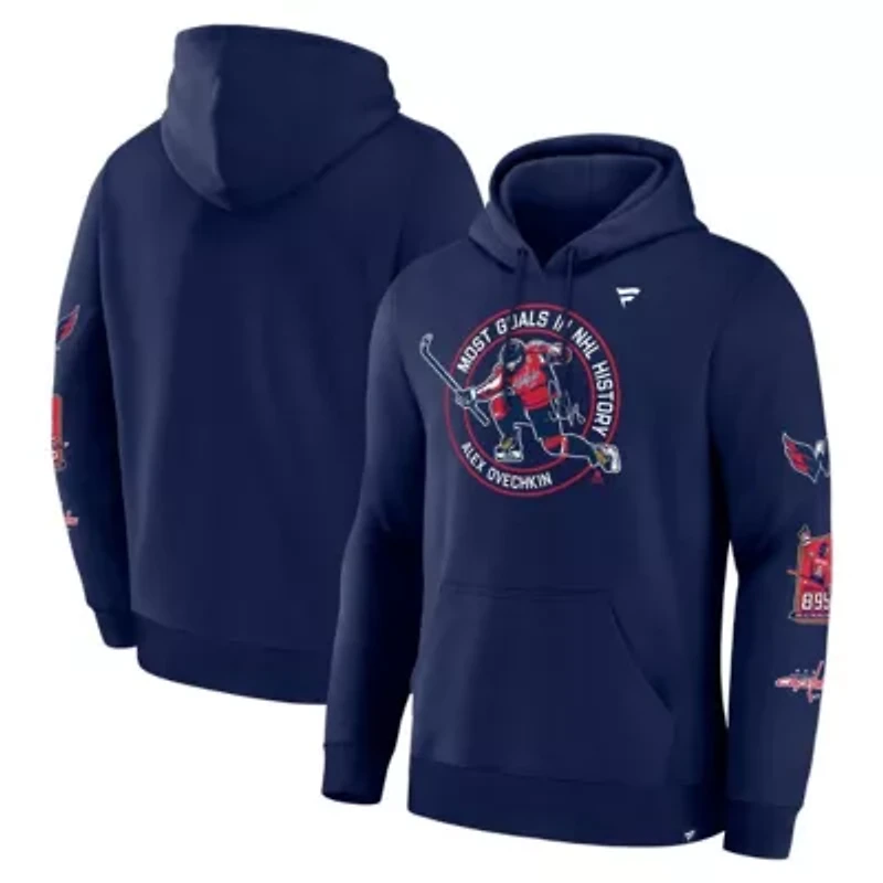 NHL Fanatics Alexander Ovechkin Athletic Washington Capitals All-Time Leading Goal Scorer Badges Pullover Hoodie