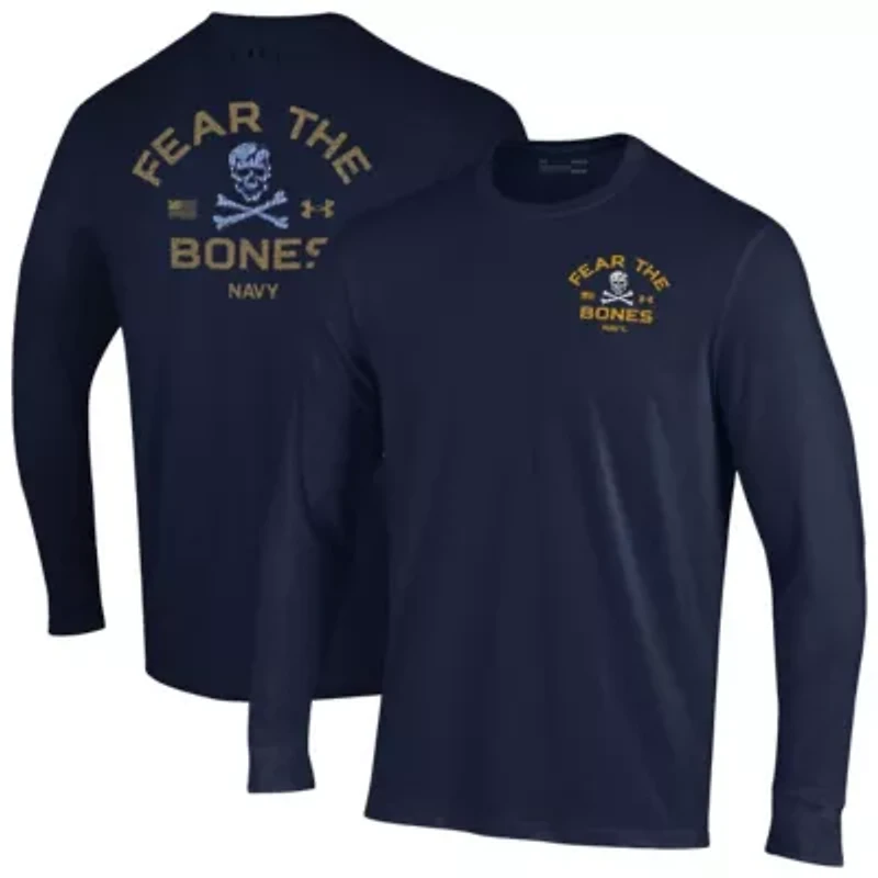 Navy Midshipmen NCAA Under Armour Distressed Jolly Rogers Performance Long Sleeve T-Shirt