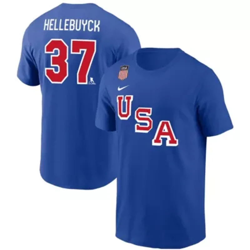 Olympics Nike Connor Hellebuyck USA Hockey Name & Number T-Shirt