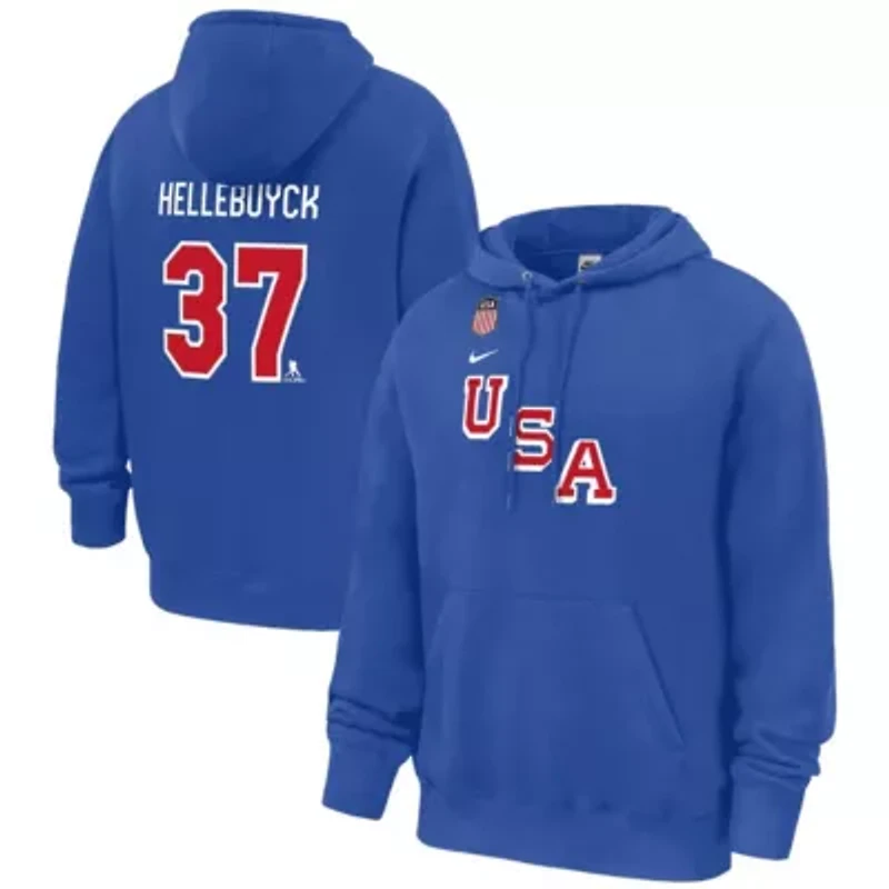 Olympics Nike Connor Hellebuyck USA Hockey Name & Number Hoodie
