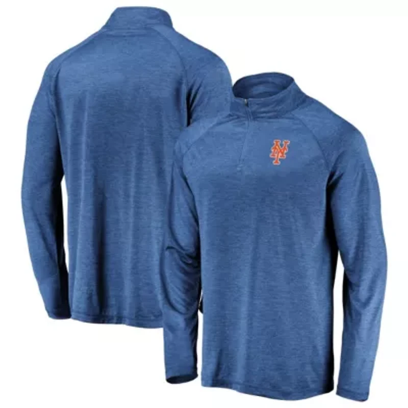 MLB New York Mets Iconic Striated Primary Logo Raglan Quarter-Zip Pullover Jacket