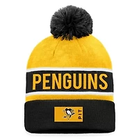 NHL Fanatics Black/Gold Pittsburgh Penguins Authentic Pro Rink Cuffed Knit Hat with Pom