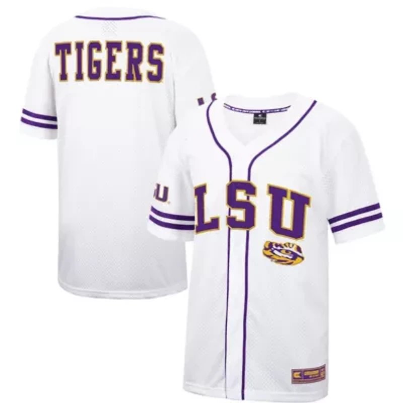 NCAA LSU Tigers Free Spirited Mesh Button-Up Baseball Jersey