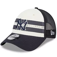 MLB White/Navy New York Yankees Team Stripe Trucker 9FORTY Snapback Hat