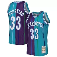 NBA Alonzo Mourning Teal/Purple Charlotte Hornets Hardwood Classics 1992/93 Split Swingman Jersey
