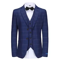 Men's 3-Piece Windowpane Plaid Slim Fit Suit