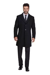 Men's Tailored Wool Blend Notch Collar Walker Car Coat Jacket