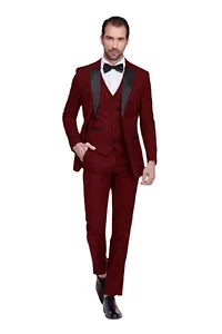 Men's Slim-Fit 3PC Satin Peak Lapel Tuxedo