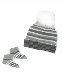 Baby Boys and Girls Striped Knit Hat & Booties