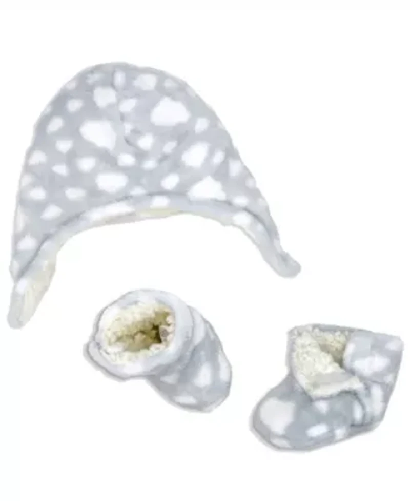 Baby Boys and Girls Plush Hat & Bootie Set