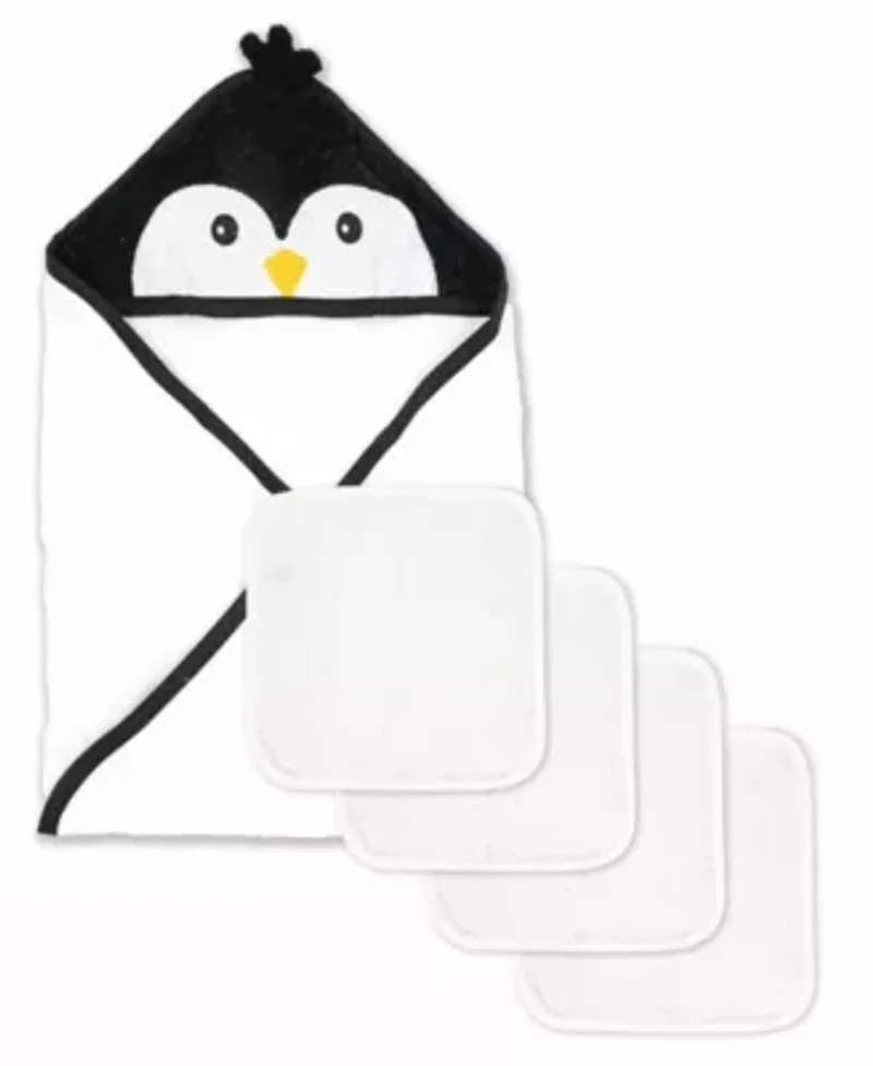 Baby Boys and Girls Hooded Bath Towel with 4 Wash Cloths
