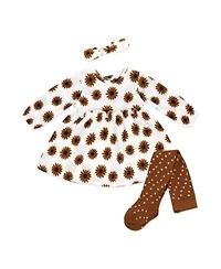 Baby Girls 3 Piece Brown Daisy Crinkle Look Dress