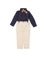 Toddler Boys 4 Piece Navy and Khaki Suspender Bowtie Set