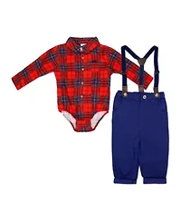 Toddler Boys 4 Piece Red Plaid Suspender and Bowtie Set
