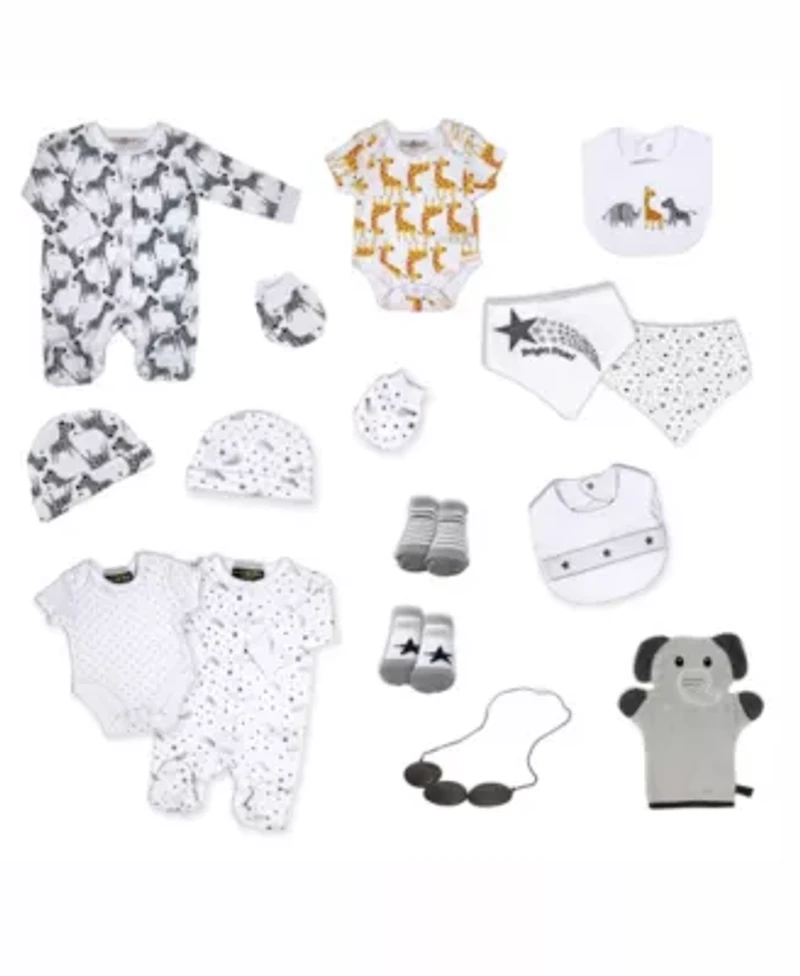 Baby Boys and Baby Girls 16 Piece Safari & Stars Infant Apparel Layette Gift Set, 0-3m