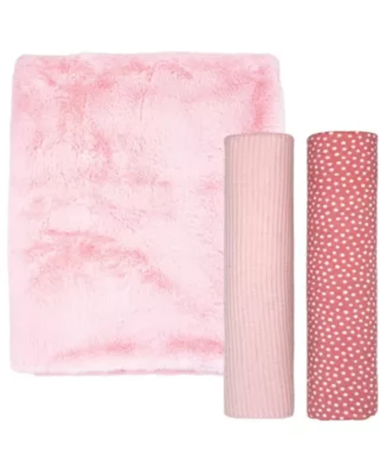 Baby Boys and Baby Girls Faux Fur 3 Piece Baby Blanket Gift Set