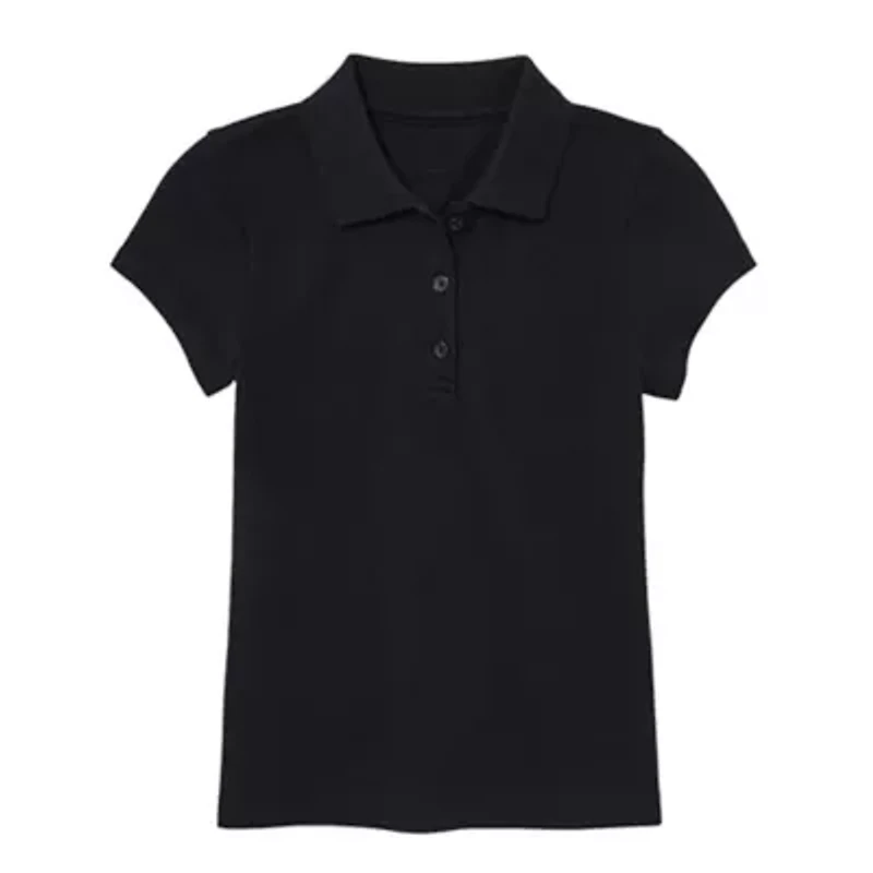 Girl's 3-Button Short Sleeve Stretch Pique Polo Shirts School Uniform