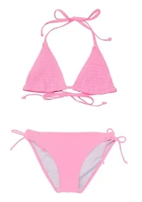 Pink Shirred Triangle Bikini
