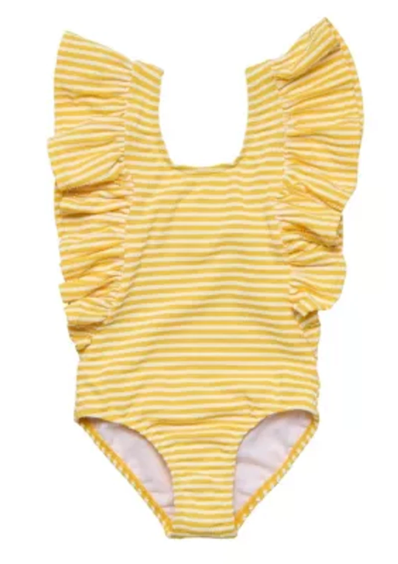 Snapper Rock Sunshine Stripe Wide Frill Swimsuit