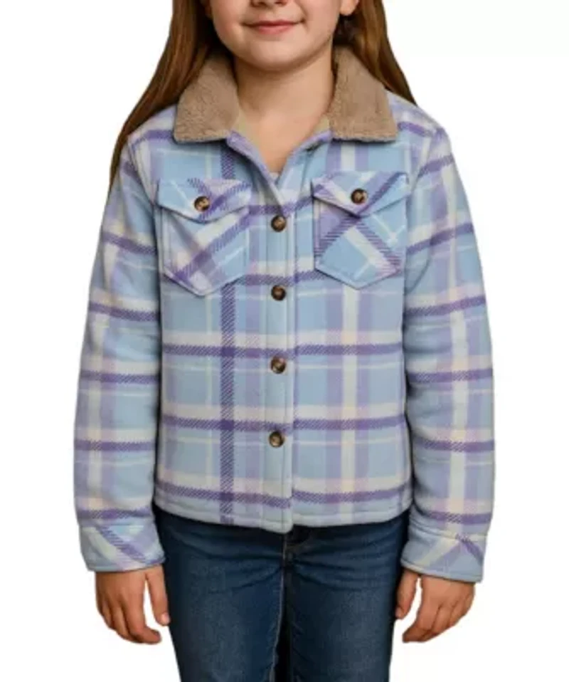 GIRLS FLEECE BUTTON SHERPA SHIRT JACKET