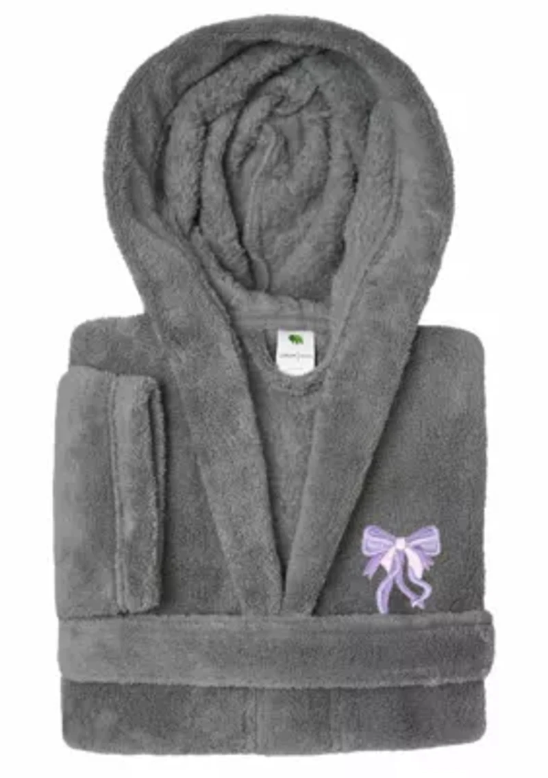 Girls 5-12 Hooded Bathrobe Embroidered with Bow Design