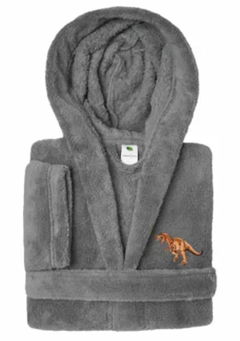 Girls 5-12 Hooded Bathrobe Embroidered with Dinosaur Design