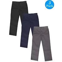 Galaxy Authentic Boy's Flat Front School Uniform Pants-3 Pack