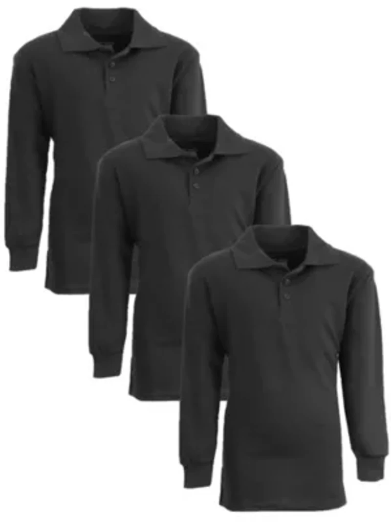 Galaxy Authentic Boy's Slim Fit  Long Sleeve Polo Shirts-3 Pack