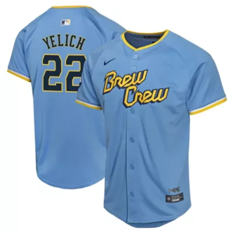 MLB Nike Christian Yelich Powder Milwaukee Brewers City Connect Limited Player Jersey