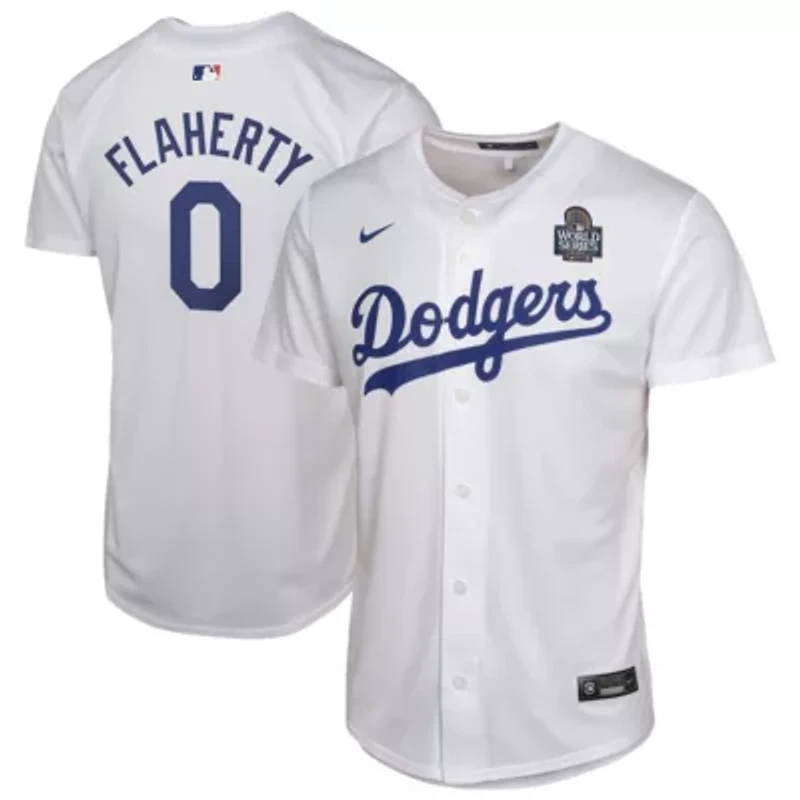 MLB Nike Jack Flaherty Los Angeles Dodgers 2024 World Series Patch Home Game Player Jersey