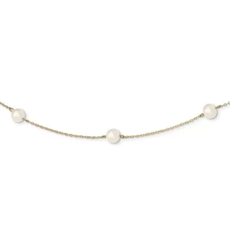 14K Yellow Gold 5-6mm White Near Round Freshwater Cultured Pearl 7-Station Necklace