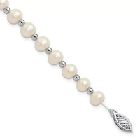 14K White Gold 6-7mm White Near Round Freshwater Cultured Pearl Necklace