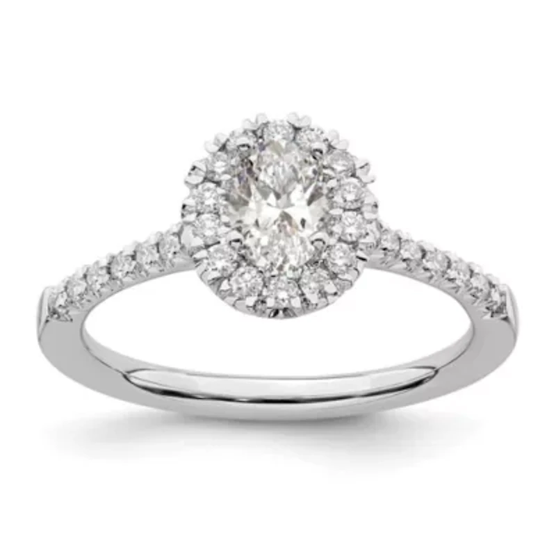 Lab Created 3/4 ct. t.w. Grown Diamond VS/SI GH, Oval Halo Engagement Complete Ring 14K White Gold