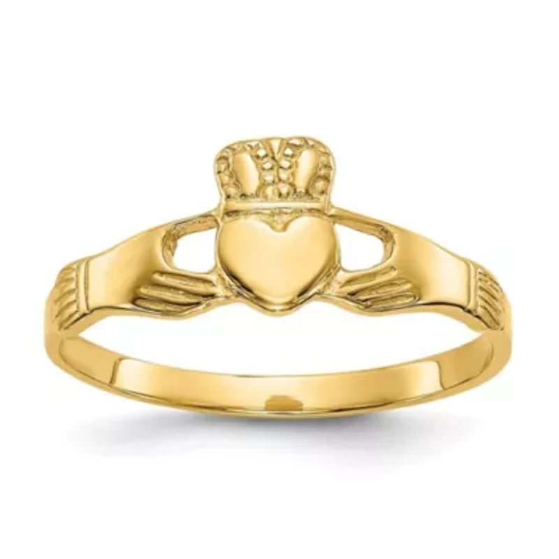 14K Yellow Gold Polished Ladies Claddagh Ring
