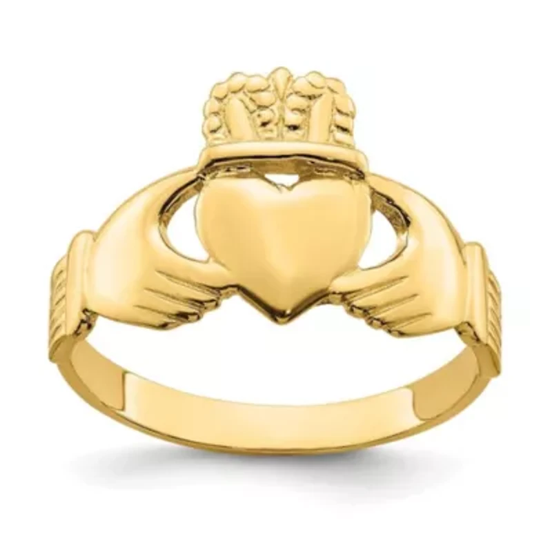 14K Yellow Gold Polished Claddagh Ring