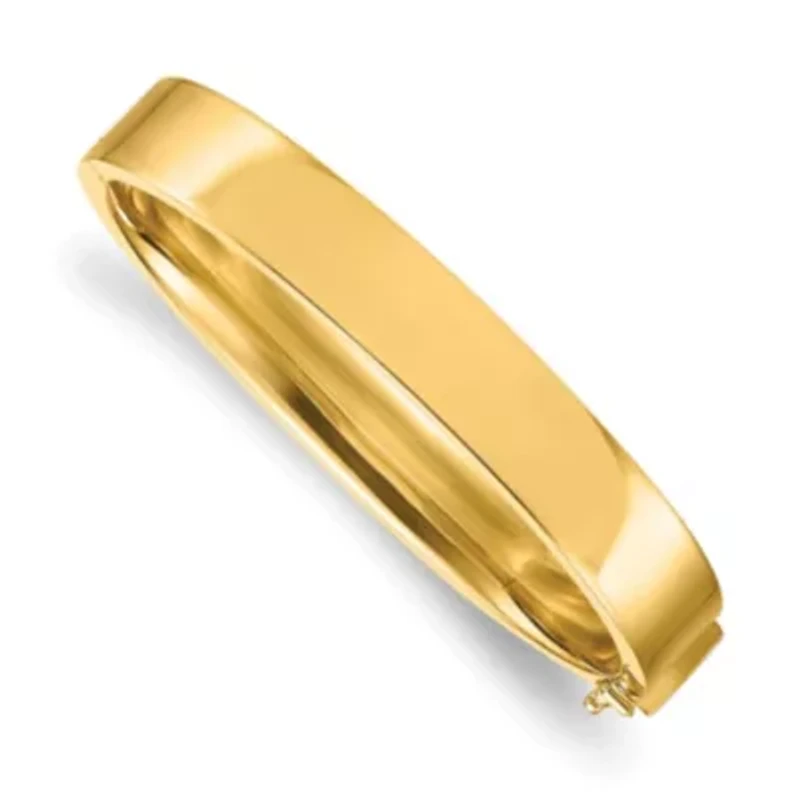 14K Yellow Gold Polished Flat 10.5mm Hinged Bangle