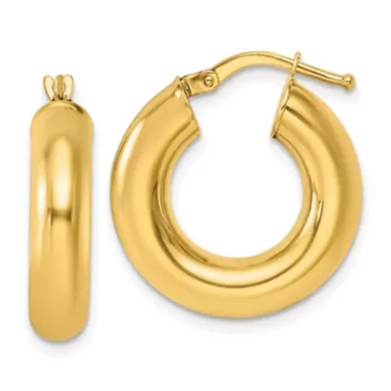 14K Yellow Gold Polished Round Tube Hoop Earrings