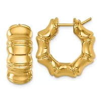 14K Yellow Gold Polished 10mm Bamboo Round Hoop Earrings