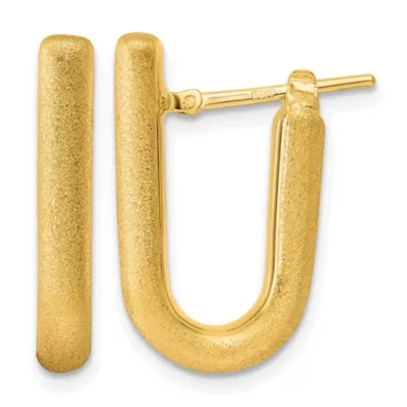 14K Yellow Gold Polished and Satin 3.5mm U-Shape Hoop Earrings