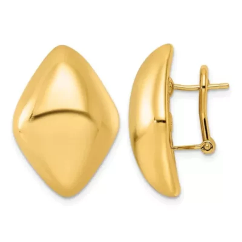 14K Yellow Gold Polished Puffed Kite Omega Back Earrings
