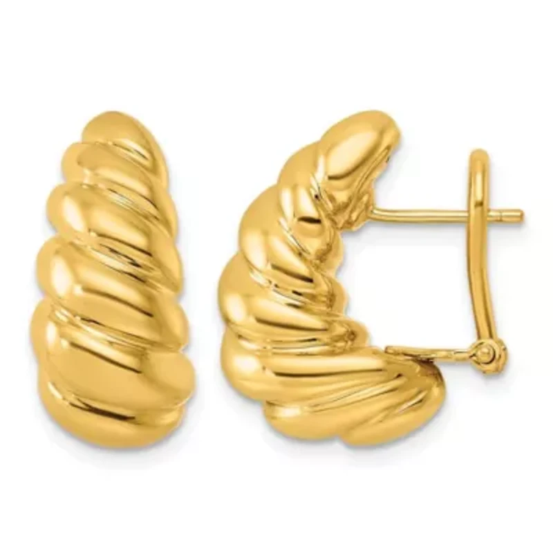 14K Yellow Gold Polished Twisted Crescent Omega Back Earrings