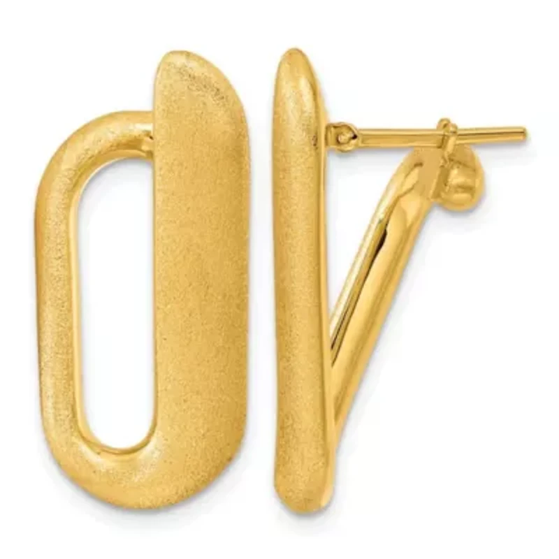 14K Yellow Gold Polished and Satin Offset Oval Hoop Earrings